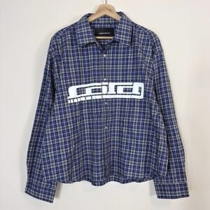 Cold Culture Streetwear Graphic Logo Button Up Plaid Collared Tee Shirt - Large